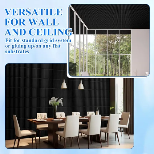 Miniatura 6 de Nuanchu 32 piezas de paneles de pared de listones 3D de 12 x 12 pulgadas de PVC con textura estriada, paneles cortables y pinttables para arte