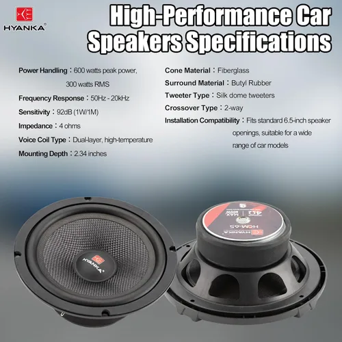 Miniatura 5 de H YANKA HCM-65 - Altavoces de automóvil de 6.5 componentes, altavoces estéreo de puerta de audio para automóvil de 600 W, perfectos para actualizar