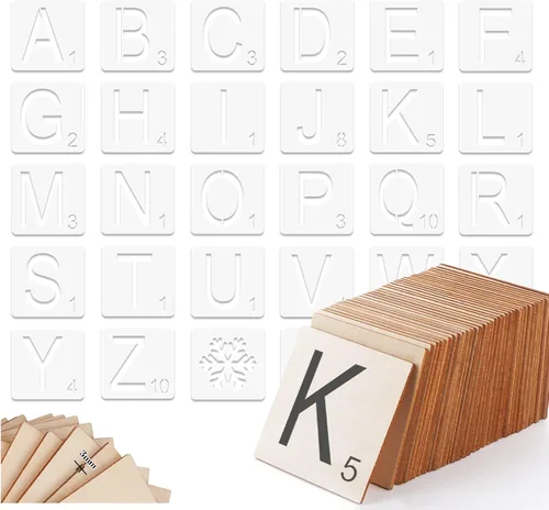 ilauke - Cuadrados de madera de 5 pulgadas para manualidades, 36 unidades, cuadrados de madera en blanco de 0.118 pulgadas y 26 letras grandes,
