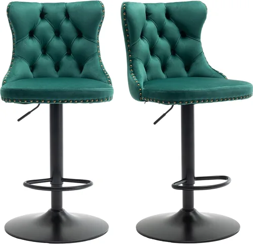 Miniatura 11 de Juego de 2 taburetes de bar giratorios de altura de mostrador, taburetes de bar de isla de cocina color crema, sillas de terciopelo ajustables