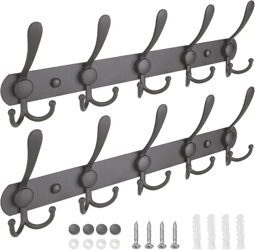 Miniatura 15 de TICONN Perchero montado en la pared, cinco ganchos triples resistentes de construcción totalmente metálica para chaqueta, abrigo, sombrero en Bronce