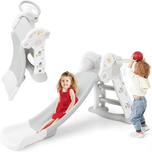 Miniatura 10 de INFANS Tobogán para niños pequeños, 4 en 1, para interiores, con ondas, carga máxima de 330 libras para mayores de 18 meses con pelota de aro