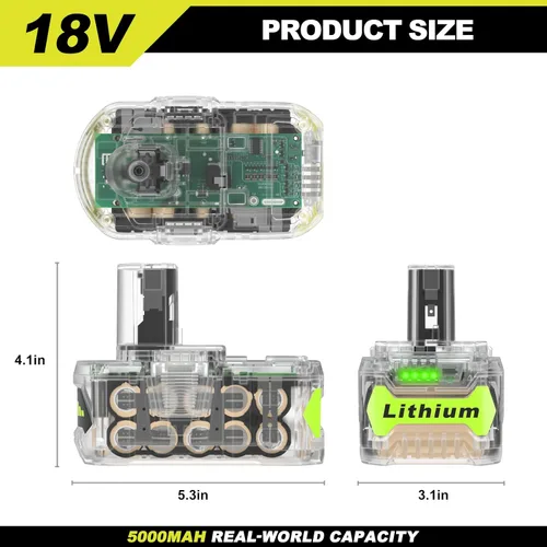 Miniatura 7 de Batería de repuesto para Ryobi 18V 5000mAh P102 P103 P104 P105 P107 P108, compatible con herramientas eléctricas inalámbricas Ryobi ONE+ 18V con luz