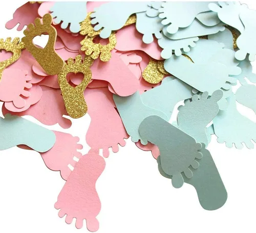 Huella de confeti para baby shower para revelación de género, decoración de mesa de fiesta, regalo de fiesta de género para bebé, caja de