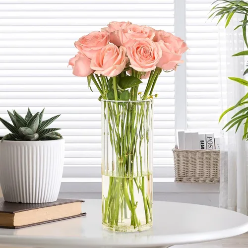 Miniatura 5 de Jarrón de flores, jarrones de vidrio de 8 pulgadas de alto, florero acanalado transparente para ramos de flores, centros de mesa, decoración