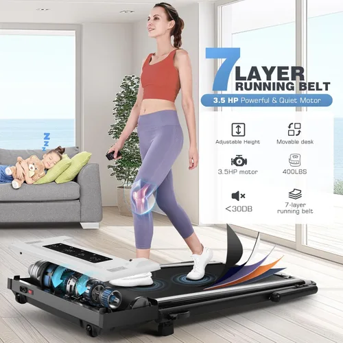 Miniatura 8 de Cinta de Correr Walking Pad con Estación de Trabajo de Escritorio, Cintas de Correr Plegables de 3.5 HP con Inclinación del 15% y Barra de Maniobra