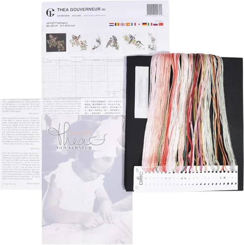 Miniatura 3 de Thea Gouverneur - Kit de punto de cruz, flamenco, negro Aida, 18 unidades, kit de bordado para adultos, hilos de bordado DMC y otros suministros
