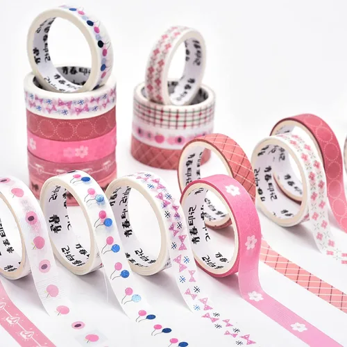 Miniatura 8 de Juego de 12 rollos de cinta adhesiva Washi de 0.315 in de ancho, 6.6 pies de cintas decorativas multipatrón, para suministros escolares