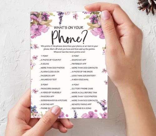 Miniatura 7 de Paquete de 50 tarjetas florales de Whats On Your Phone Bridal Shower Juego de despedida de soltera