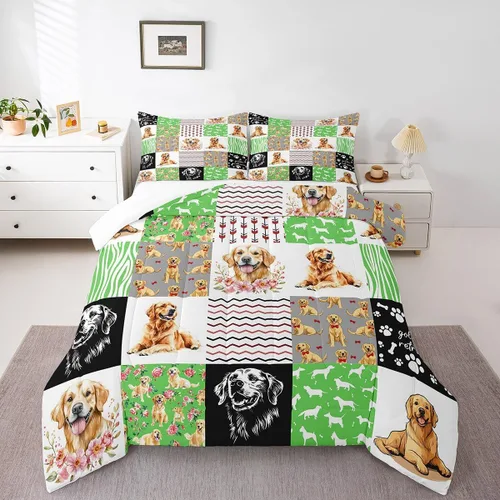 Miniatura 16 de Erosebridal Lindo juego de edredón de perro Corgi para niños y niñas, juego de ropa de cama romántico de flores rosas tamaño individual, edredón