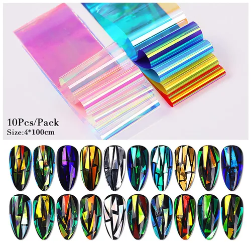 Miniatura 2 de 10 rollos de papel de vidrio Aurora degradado para arte de uñas, 3D, holográfico, de cristal, efecto de fragmento, efecto de fragmento de espejo