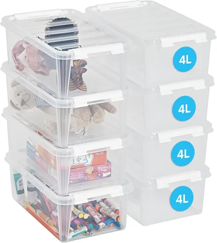 SmartStore - 8 cajas de almacenamiento de plástico con tapa de 4 L (11.8 x 7.5 x 4.3 in) | Cajones de almacenamiento de plástico con tapa | Material