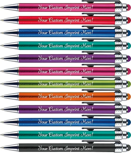 Bolígrafos Personalizados con Punta Stylus -Bright Vibes- Acción de Clic - Personalizados - Escritura Negra - Bolígrafos con Nombre Impreso -