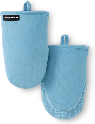 KITCHENAID Gourmet Series Gridlines - Juego de 2 manoplas para horno mini, resistentes al calor hasta 600°F, agarre de silicona suave, puño