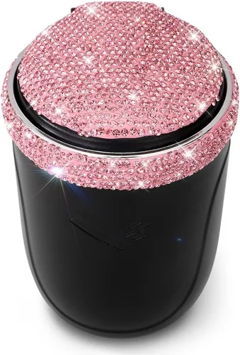 SAVORI Cenicero de automóvil para mujeres y hombres, portavasos, portátil, sin humo, con indicador de luz LED azul, accesorios para automóvil (rosa)