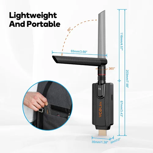 Miniatura 9 de Transmisor y receptor HDMI inalámbrico, kit extensor de 1 a 2, 656 pies de largo alcance, estable 1080P, 5 GHz 0.05 s con botón de privacidad, Plug