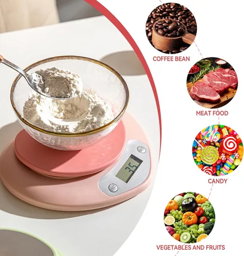 Miniatura 6 de Linda báscula de alimentos, báscula digital en forma de corazón con pantalla LCD recargable para cocinar, hornear, pesar alimentos [0.04 oz/11.0 lbs]