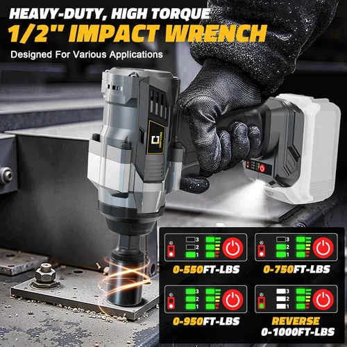 Miniatura 3 de Llave de impacto inalámbrica de 1/2 pulgada compatible con batería Dewalt, 1000 pie-libras (1360 N.m) pistola de impacto eléctrica sin escobillas