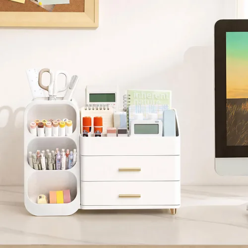 Miniatura 3 de HBlife Desk Organizer with Pen Pencil Holder for Desk, Pen Organizer with 2 Drawers, Desk Organizers and Accessories with 4 Compartments, Desktop
