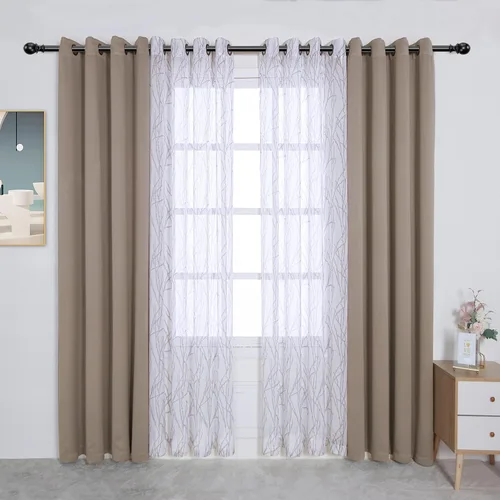 Miniatura 18 de BONZER Cortinas para Mezclar y Combinar - 2 Piezas de Cortinas Transparentes con Estampado de Ramas y 2 Piezas de Cortinas Opacas para Dormitorio