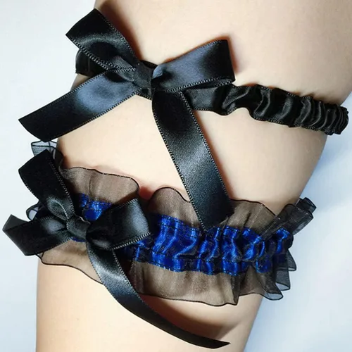 Miniatura 3 de ValiCLUD 1 juego de ligas de novia sexy para novias de encaje y piernas decoraciones (negro, azul)