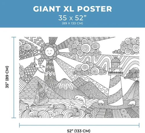 Miniatura 7 de Dekali Designs Seascape - Póster para colorear extra grande para adultos, 35 x 52 pulgadas, tamaño gigante en papel grueso de alta calidad