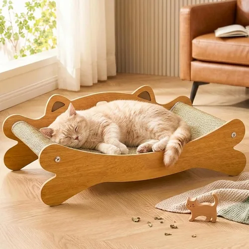 Miniatura 12 de Sisal - Cama rascador para gatos con 3 bolas de juguete para gatos de interior, hamaca 3 en 1 de madera duradera y almohadilla para rascar - muebles