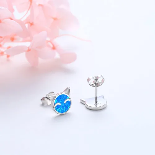 Miniatura 6 de YZSFMZGE Blue White Opal Cat Stud Earrings Necklace, 925 Sterling Silver Cat Opal Stud Earrings Necklace for Women Cute Cat Jewelry for Girls
