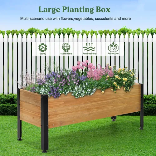 Miniatura 7 de OIPRTGFJ Maceta rectangular de madera para jardín, cama de jardín elevada para exteriores, macetas para plantas al aire libre, 37 x 13 x 15