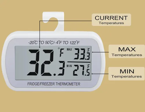 Miniatura 3 de AEVETE Termómetro digital impermeable para refrigerador con pantalla LCD grande, termómetro de sala de congelador con parte trasera magnética, sin