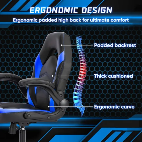 Miniatura 4 de NEWBULIG Silla de escritorio para juegos de computadora, soporte lumbar ergonómico grande con reposabrazos abatibles y ruedas giratorias de 360°