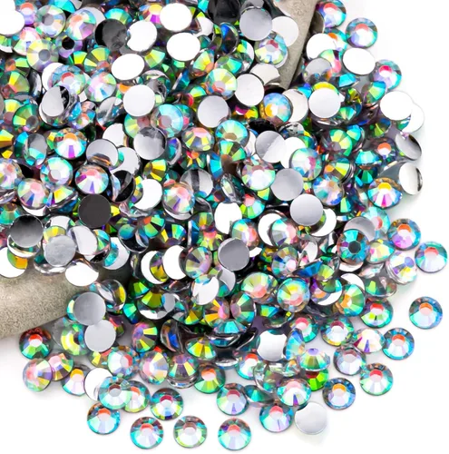 Miniatura 22 de Diamantes de imitación AB verdes a granel, 5000 piezas de diamantes de imitación de fondo plano redondos de gelatina AB sin fijación térmica, gemas