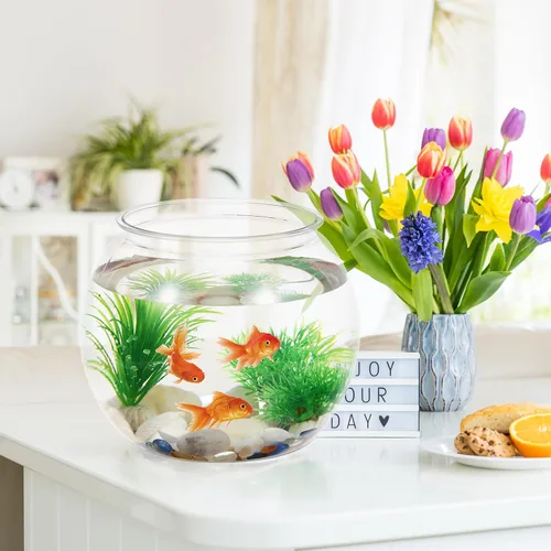 Miniatura 8 de Tazón de plástico de 1 galón, tanque Betta de pez dorado redondo transparente inastillable, pequeño jarrón de burbujas para centro de mesa, tarro