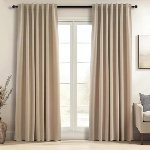 Miniatura 32 de Topfinel Cortinas opacas, blanco beige, 2 paneles, ventanas pequeñas, textura, mezcla de lino, bohemia, abedul, rural, gancho, bolsillo trasero