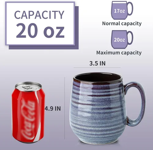 Miniatura 3 de HASENSE Taza de café, taza de café de cerámica de 20 onzas para hombres y mujeres, taza de café grande para café con leche, sopa de té, para oficina