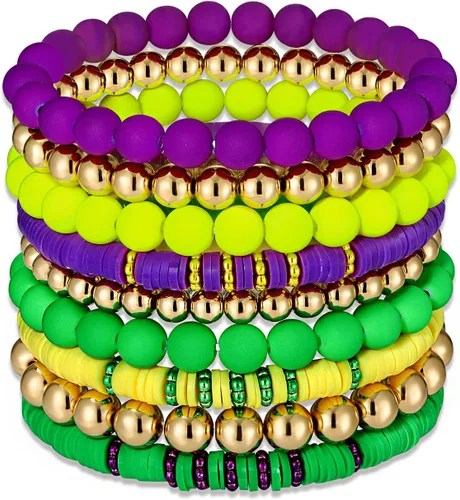 Miniatura 8 de Surfer Heishi - Pulseras apilables para mujer, apilables, de vinilo arcoíris, disco de arcilla, pulseras elásticas para la amistad, joyería bohemia
