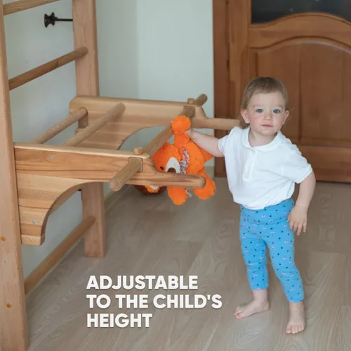 Miniatura 5 de Barras de Pared Suecas en Escalera para Niños y Adultos, hechas de Madera de Haya Sólida, Resisten Cargas hasta 400 kg, con Barra de Dominada