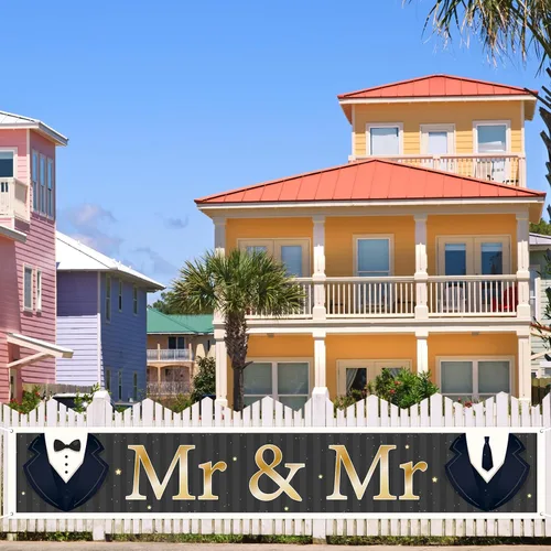 Miniatura 4 de INNORU Cartel grande con texto en inglés "Mr & Sr", letrero de fondo para fiesta de boda gay, cartel de jardín para hombre, despedida de soltera