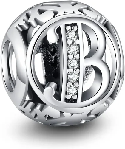 TIZU Dijes de plata de ley 925 para dijes, pulseras, cuentas iniciales del alfabeto, joyería de regalo para mujeres
