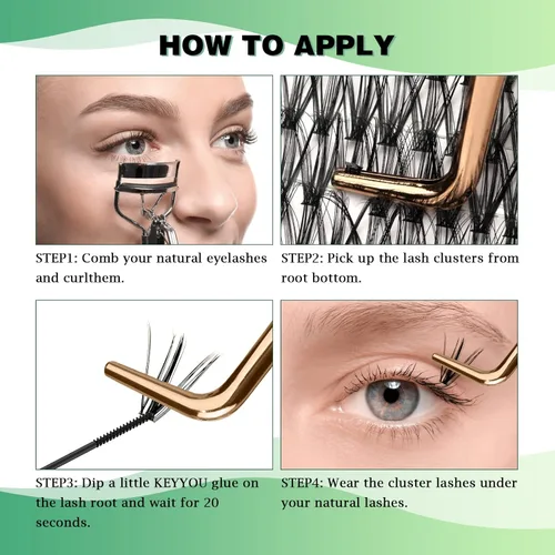 Miniatura 26 de Extensiones de racimos de pestañas 300 piezas, pestañas individuales 40D 0.07D rizado 11mm, para colocar en casa, bandeja grande de volumen