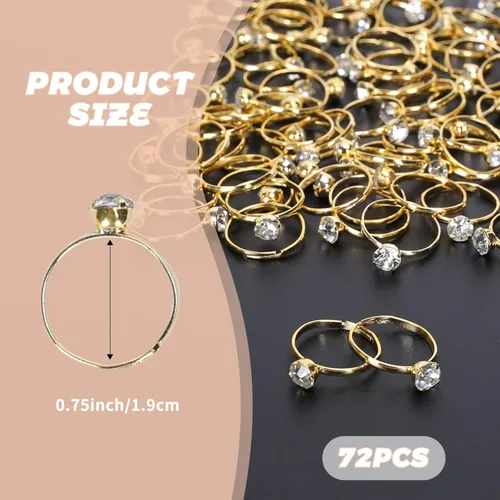 Miniatura 2 de Whaline 72 anillos de diamantes dorados para despedida de soltera, anillos de compromiso ajustables para decoración de mesa de boda, juego