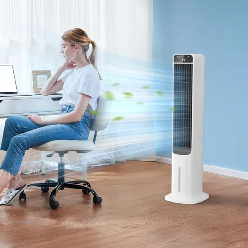 Miniatura 9 de Enfriador de aire evaporativo portátil, ventilador de torre de enfriamiento de pantano 2 en 1 con control remoto, 4 paquetes de hielo, oscilación