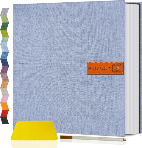 Miniatura 10 de Popotop Álbum de fotos grande autoadhesivo 4x6 5x7 8x10, álbum de recortes DIY, libro de fotos, regalos para mamá, familia, bebé y boda, con Azul