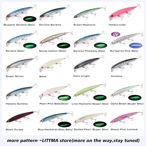 Miniatura 2 de LITTMA Señuelos de pesca de surf de California Señuelos de pesca de agua salada Jerkbait Crankbait Surf Minnow 110 - Sardina metálica Super Glow