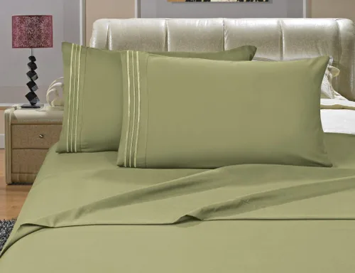 Miniatura 3 de Elegance Linen Sin arrugas, juego de sábanas de 1500 hilos, tamaño California King, tejido suave y sedoso, 4 piezas, bolsillo profundo de hasta 16