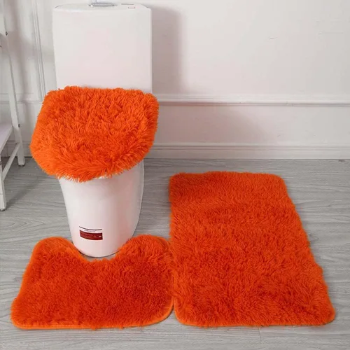 Miniatura 9 de Juego de 3 tapetes de baño para baño, suaves, antideslizantes, suaves, en forma de U, tapete para inodoro, tapete de baño y tapa de inodoro