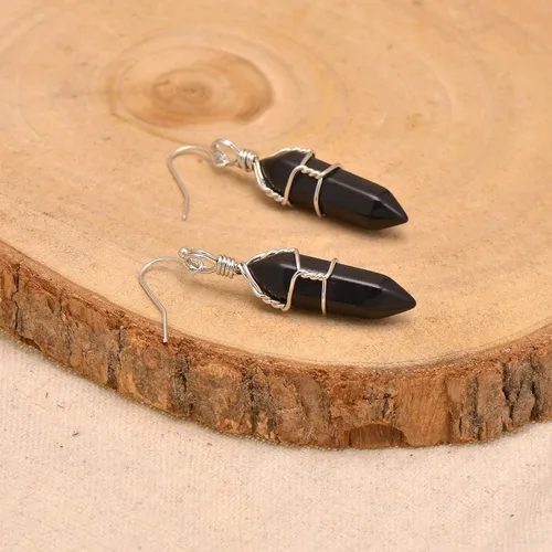Miniatura 24 de Pendientes de cristal de punta envuelta en alambre de piedra pulida para mujer Reiki Energy Healing