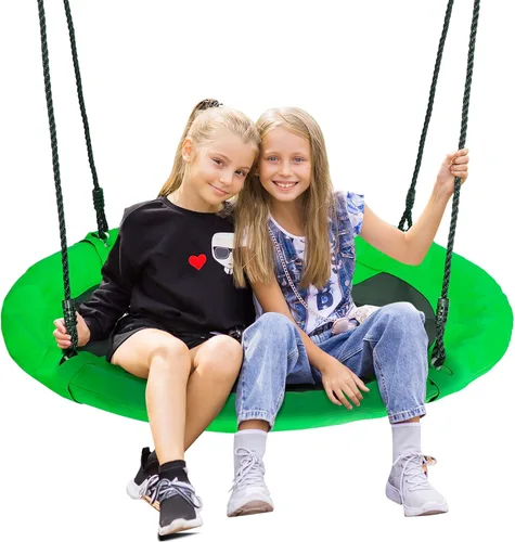 Miniatura 9 de SUPER DEAL Columpio de Árbol de 40 Pulgadas, Columpio Platillo Volador para Niños al Aire Libre, Capacidad de Peso de 800 Libras, Tela Textilene