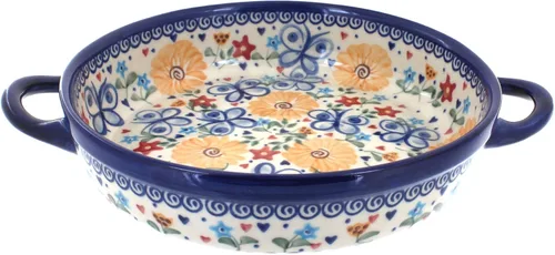 Miniatura 5 de Blue Rose Polish Pottery - Horno redondo pequeño Ashley naranja con asas, 9 pulgadas de diámetro, único, apto para lavavajillas y duradero