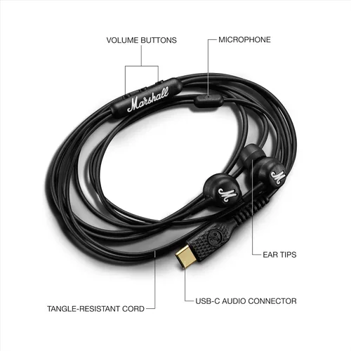 Miniatura 6 de Auriculares con cable USB-C Marshall Mode – Micrófono incorporado, ajuste personalizable, cable resistente a enredos y controladores dinámicos